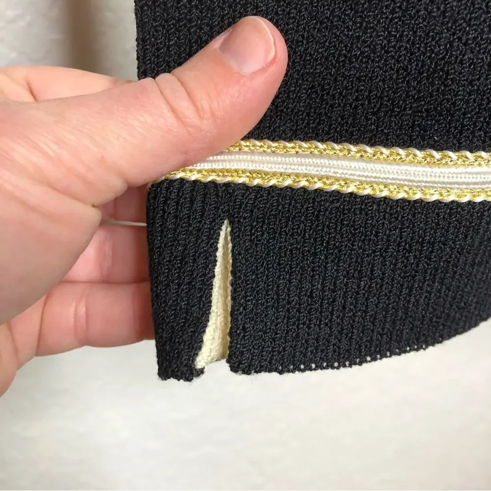 St John Collection black with white gold trim santana knit zip front jacket 10